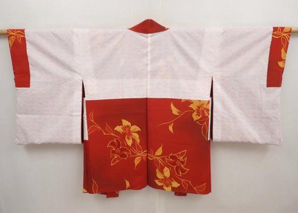 Photo6: 6903T03z520 Vintage Japanese Kimono Silk HAORI Lily Orange-Red (6)
