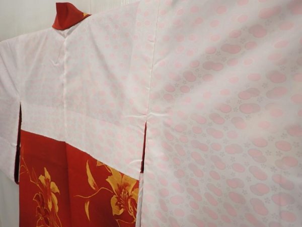 Photo7: 6903T03z520 Vintage Japanese Kimono Silk HAORI Lily Orange-Red (7)