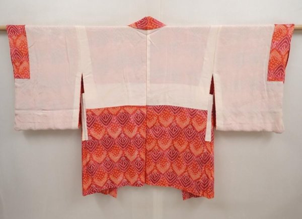 Photo6: 6903T04z480 Vintage Japanese Kimono Silk SHIBORI HAORI  Orange-Red (6)