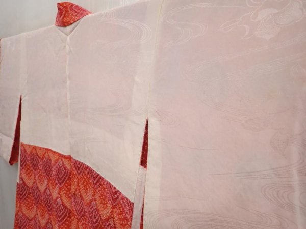 Photo7: 6903T04z480 Vintage Japanese Kimono Silk SHIBORI HAORI  Orange-Red (7)