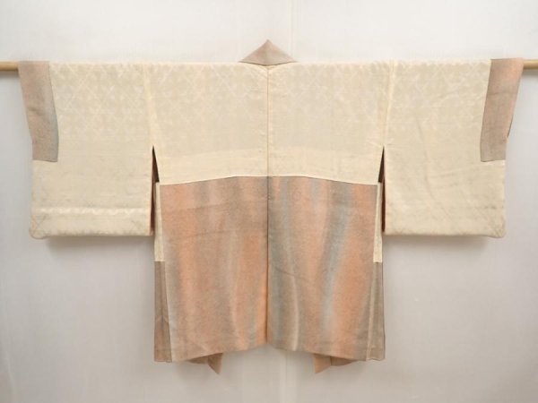 Photo6: 6903T01z610 Vintage Japanese Kimono Silk HAORI  Light brown (6)