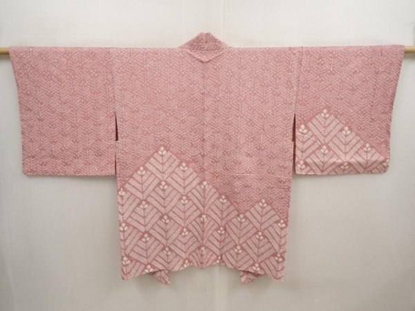 Photo1: 6903T04z430 Vintage Japanese Kimono Silk SHIBORI HAORI  Off-white (1)