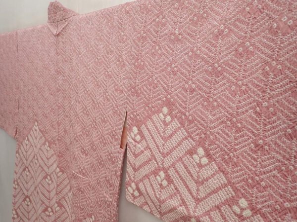 Photo2: 6903T04z430 Vintage Japanese Kimono Silk SHIBORI HAORI  Off-white (2)
