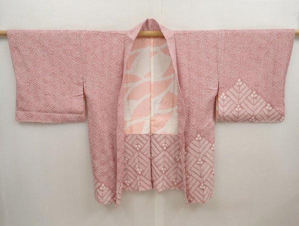 Photo5: 6903T04z430 Vintage Japanese Kimono Silk SHIBORI HAORI  Off-white (5)