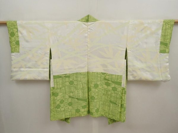 Photo6: 6903T05z560 Vintage Japanese Kimono Silk HAORI  Yellow green (6)