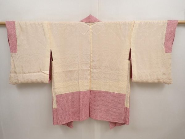 Photo6: 6903T06z460 Vintage Japanese Kimono Silk SHIBORI HAORI Flower Coral pink (6)