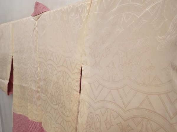 Photo7: 6903T06z460 Vintage Japanese Kimono Silk SHIBORI HAORI Flower Coral pink (7)