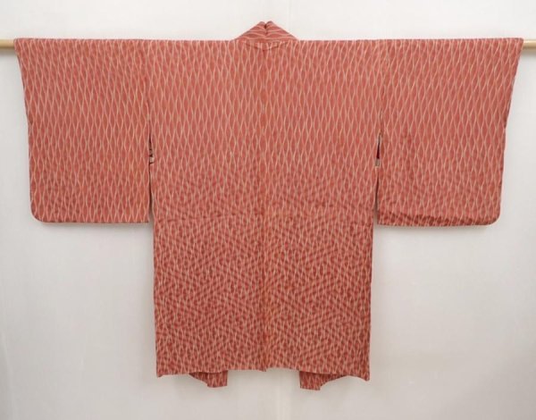 Photo3: 6903T08z420 Vintage Japanese Kimono Silk HAORI Tatewaku Dark coral (3)