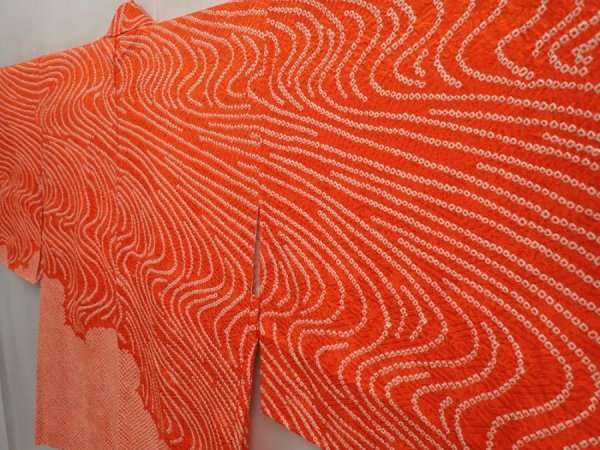 Photo2: 6903T09z460 Vintage Japanese Kimono Silk SHIBORI HAORI Stream Orange-Red (2)