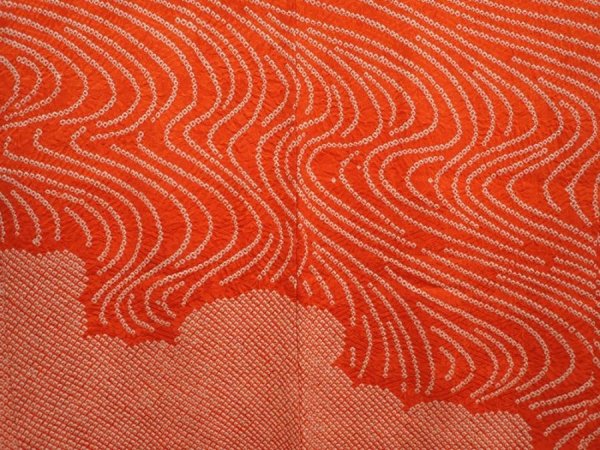 Photo3: 6903T09z460 Vintage Japanese Kimono Silk SHIBORI HAORI Stream Orange-Red (3)