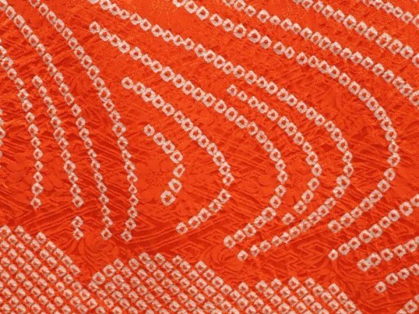Photo4: 6903T09z460 Vintage Japanese Kimono Silk SHIBORI HAORI Stream Orange-Red (4)