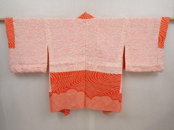 Photo6: 6903T09z460 Vintage Japanese Kimono Silk SHIBORI HAORI Stream Orange-Red (6)