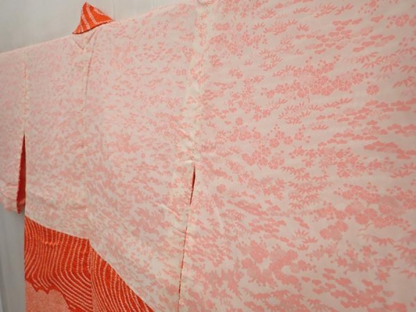Photo7: 6903T09z460 Vintage Japanese Kimono Silk SHIBORI HAORI Stream Orange-Red (7)