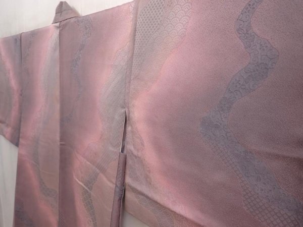 Photo2: 6903T10z560 Vintage Japanese Kimono Silk HAORI Flower Light purple (2)