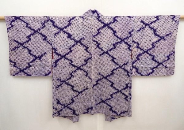 Photo1: 6903T11z340 Vintage Japanese Kimono Silk SHIBORI HAORI  	Dark lavender (1)