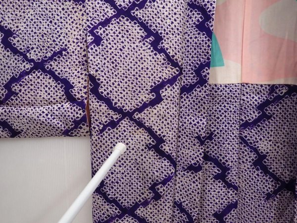 Photo7: 6903T11z340 Vintage Japanese Kimono Silk SHIBORI HAORI  	Dark lavender (7)