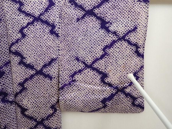 Photo8: 6903T11z340 Vintage Japanese Kimono Silk SHIBORI HAORI  	Dark lavender (8)