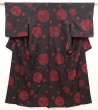 Photo1: 6903T12z690 Vintage Japanese Kimono Silk OMESHI Flower Black (1)