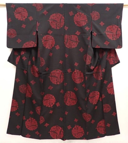 Photo1: 6903T12z690 Vintage Japanese Kimono Silk OMESHI Flower Black (1)