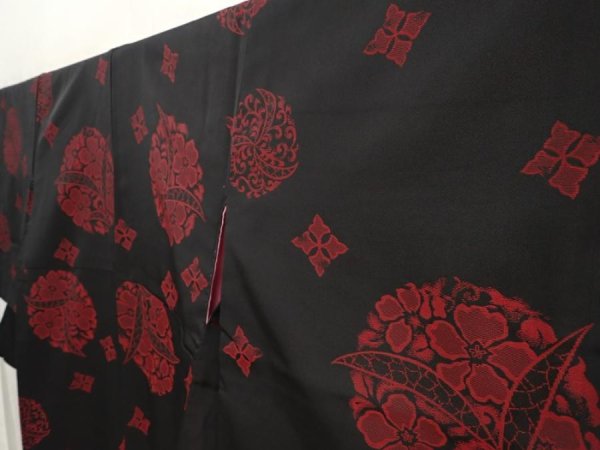 Photo2: 6903T12z690 Vintage Japanese Kimono Silk OMESHI Flower Black (2)