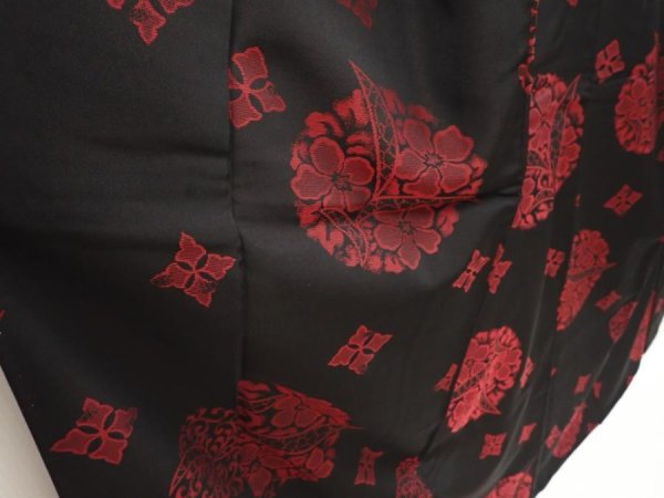Photo3: 6903T12z690 Vintage Japanese Kimono Silk OMESHI Flower Black (3)