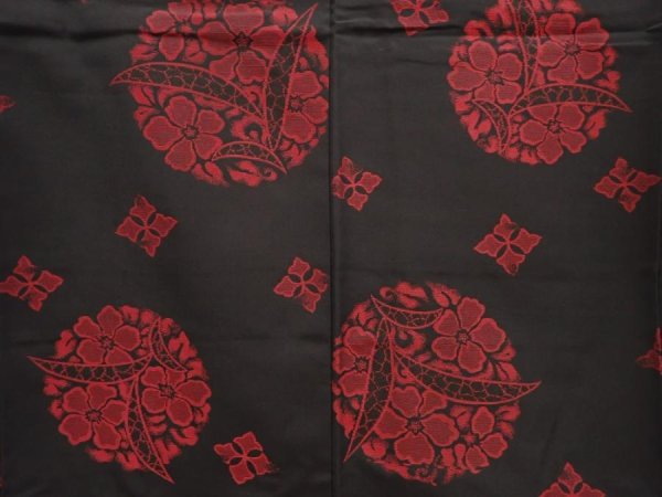 Photo5: 6903T12z690 Vintage Japanese Kimono Silk OMESHI Flower Black (5)