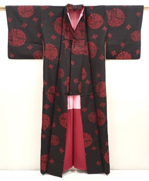 Photo8: 6903T12z690 Vintage Japanese Kimono Silk OMESHI Flower Black (8)