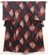 Photo1: 6903T13z920 Vintage Japanese Kimono Blend silk OMESHI Flowers Black (1)
