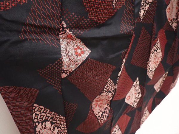 Photo3: 6903T13z920 Vintage Japanese Kimono Blend silk OMESHI Flowers Black (3)