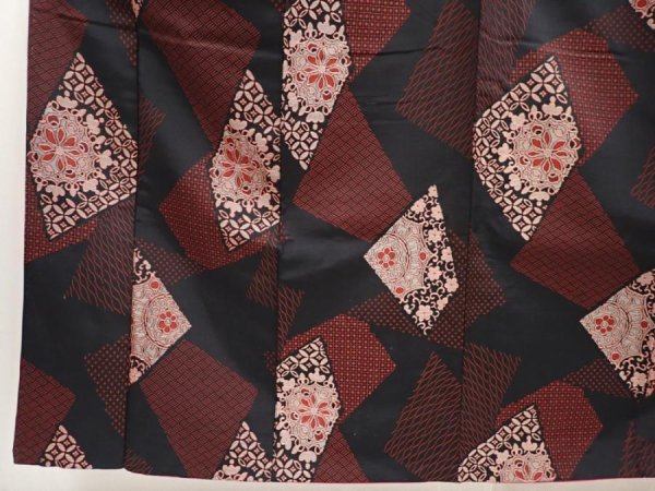 Photo4: 6903T13z920 Vintage Japanese Kimono Blend silk OMESHI Flowers Black (4)