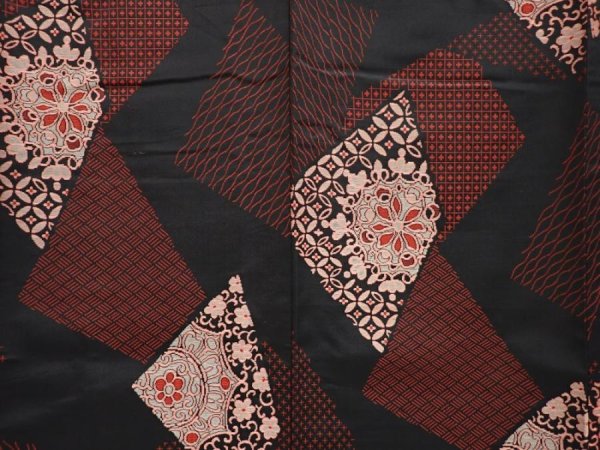 Photo5: 6903T13z920 Vintage Japanese Kimono Blend silk OMESHI Flowers Black (5)