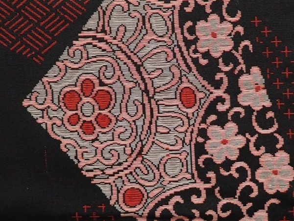 Photo6: 6903T13z920 Vintage Japanese Kimono Blend silk OMESHI Flowers Black (6)