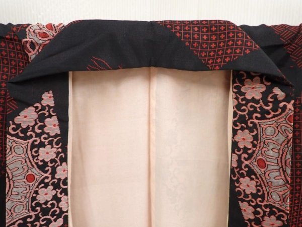 Photo7: 6903T13z920 Vintage Japanese Kimono Blend silk OMESHI Flowers Black (7)