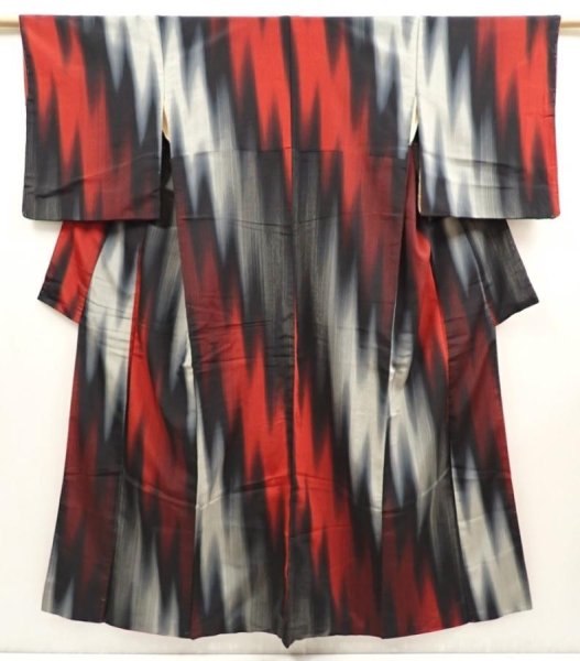 Photo1: 6903T14z800 Vintage Japanese Kimono Silk OMESHI Kasuri Black (1)