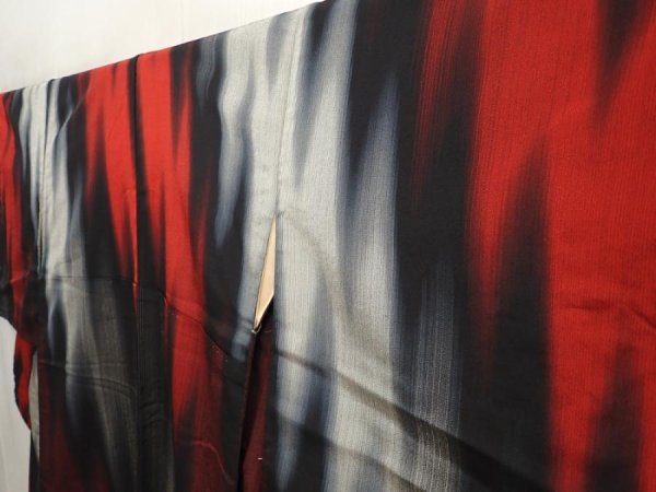 Photo2: 6903T14z800 Vintage Japanese Kimono Silk OMESHI Kasuri Black (2)