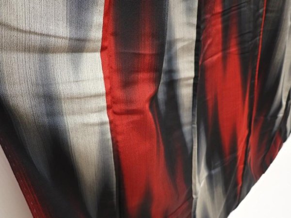 Photo3: 6903T14z800 Vintage Japanese Kimono Silk OMESHI Kasuri Black (3)
