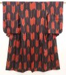 Photo1: 6903T15z630 Vintage Japanese Kimono Silk TSUMUGI Yagasuri Black (1)