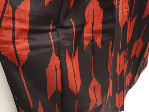 Photo3: 6903T15z630 Vintage Japanese Kimono Silk TSUMUGI Yagasuri Black (3)
