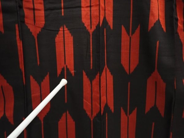 Photo7: 6903T15z630 Vintage Japanese Kimono Silk TSUMUGI Yagasuri Black (7)