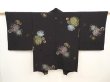 Photo1: 6909T01z670 Vintage Japanese Kimono Silk HAORI Chrysanthemum Black (1)