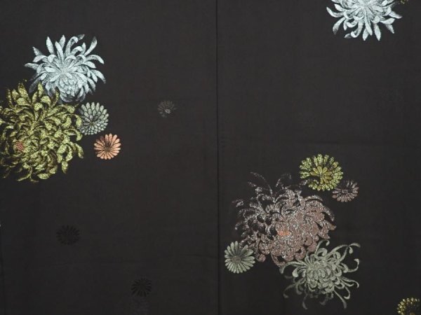 Photo3: 6909T01z670 Vintage Japanese Kimono Silk HAORI Chrysanthemum Black (3)