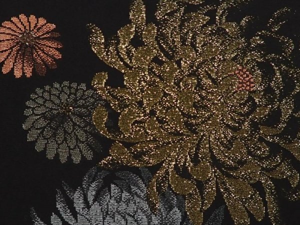 Photo4: 6909T01z670 Vintage Japanese Kimono Silk HAORI Chrysanthemum Black (4)