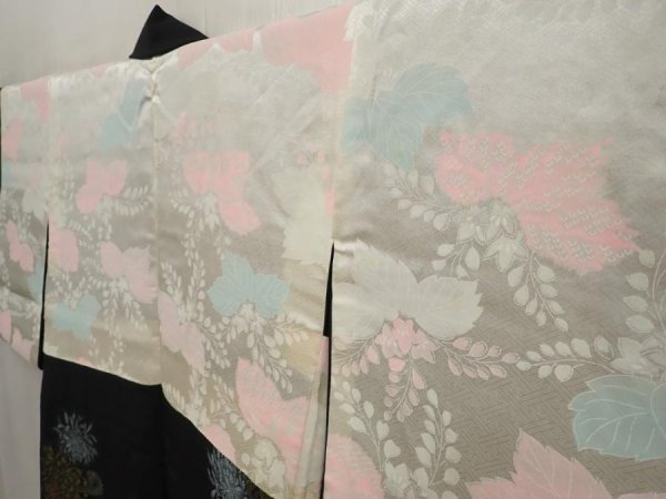 Photo8: 6909T01z670 Vintage Japanese Kimono Silk HAORI Chrysanthemum Black (8)