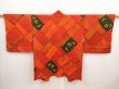 Photo1: 6909T02z590 Vintage Japanese Kimono Silk HAORI Flowers Tomato red (1)