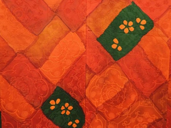 Photo3: 6909T02z590 Vintage Japanese Kimono Silk HAORI Flowers Tomato red (3)
