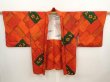 Photo5: 6909T02z590 Vintage Japanese Kimono Silk HAORI Flowers Tomato red (5)