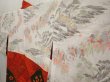Photo7: 6909T02z590 Vintage Japanese Kimono Silk HAORI Flowers Tomato red (7)