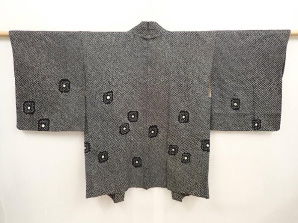 Photo1: 6909T03z480 Vintage Japanese Kimono Silk SHIBORI HAORI  Black (1)