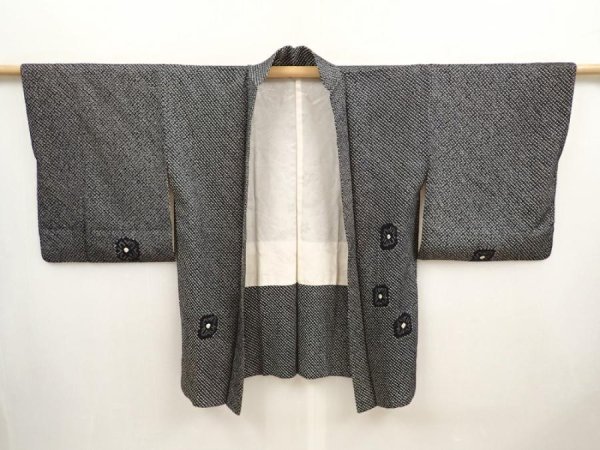 Photo4: 6909T03z480 Vintage Japanese Kimono Silk SHIBORI HAORI  Black (4)
