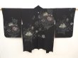 Photo1: 6909T04z620 Vintage Japanese Kimono Silk HAORI Flowers Black (1)